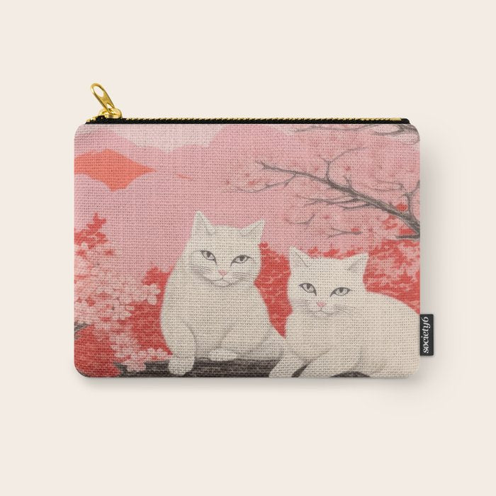 Springtime Japanese Cherry Blossom Twin Cats  Carry All Pouch Gallery Image 1
