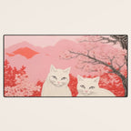 Springtime Japanese Cherry Blossom Twin Cats  Desk Mat Gallery Image 3