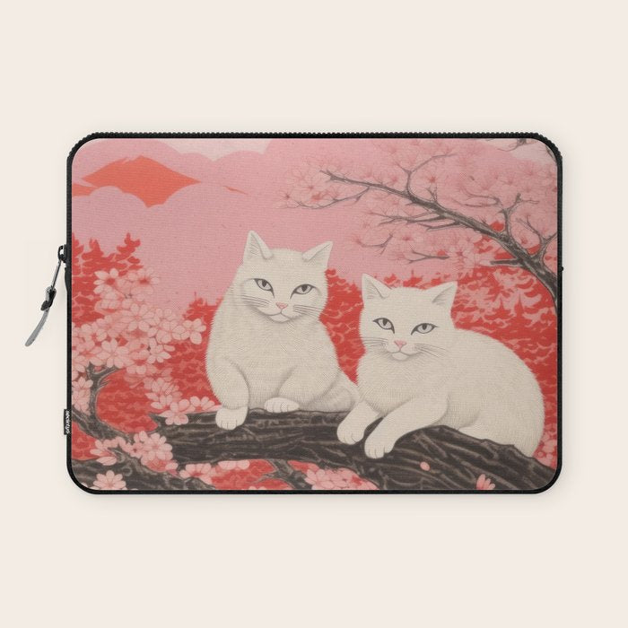 Springtime Japanese Cherry Blossom Twin Cats  Laptop Sleeve Gallery Image 1