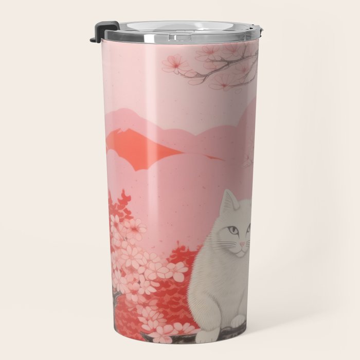 Springtime Japanese Cherry Blossom Twin Cats  Travel Mug Gallery Image 3