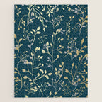 Leaves, Teal and Gold, Floral Artwork Print Jigsaw Puzzle Gallery Image 1