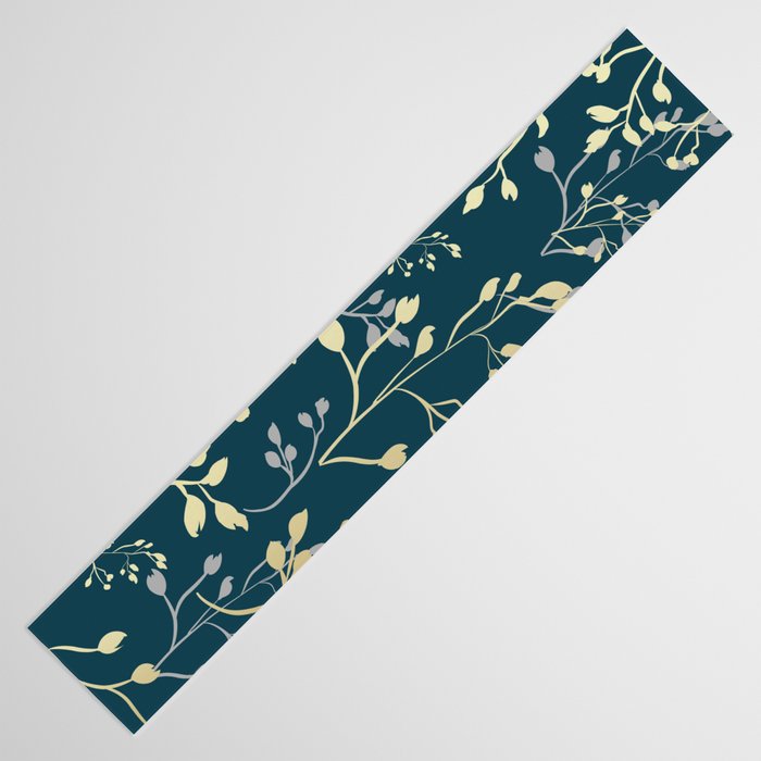Leaves, Teal and Gold, Floral Artwork Print Table Runner Gallery Image 3