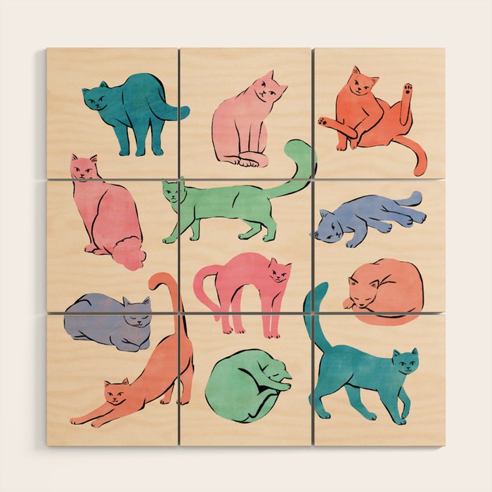Pastel Cats Wood Wall Art Gallery Image 1