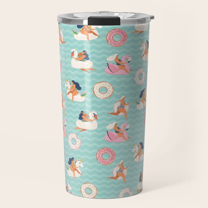 Gils on inflatable in swimming pool floats. Travel Mug Gallery Image 1