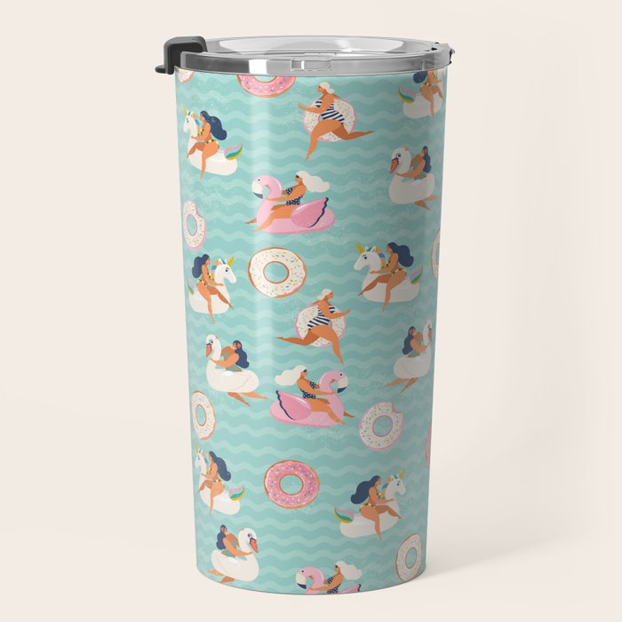 Gils on inflatable in swimming pool floats. Travel Mug Gallery Image 3