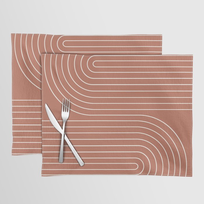 Minimal Line Curvature XCIV Coral Red Mid Century Modern Arch Abstract Placemat Gallery Image 1