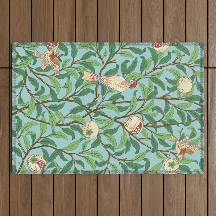 William Morris Enchanted Bird & Pomegranate Turquoise Green  Outdoor Rug Gallery Image 1