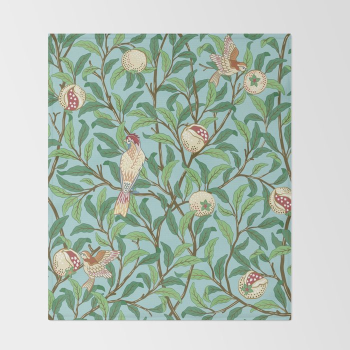 William Morris Enchanted Bird & Pomegranate Turquoise Green  Throw Blanket Gallery Image 2