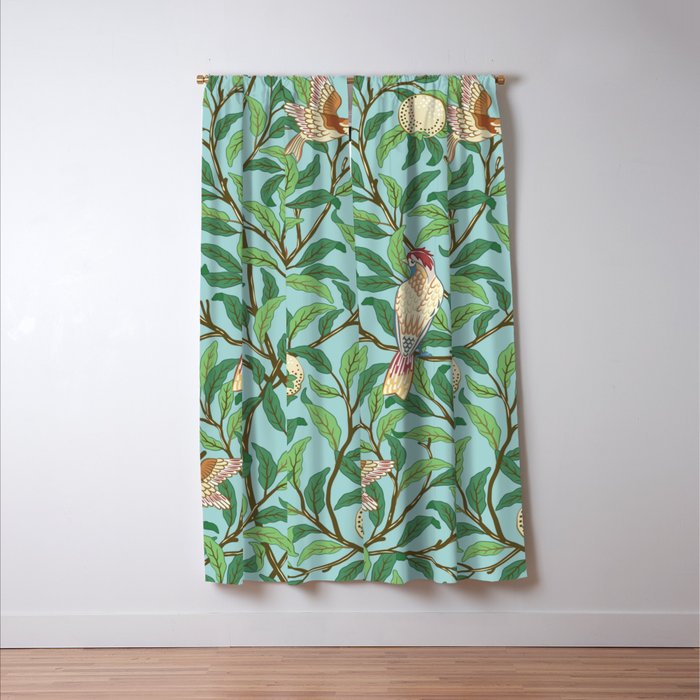 William Morris Enchanted Bird & Pomegranate Turquoise Green  Window Curtain Gallery Image 3