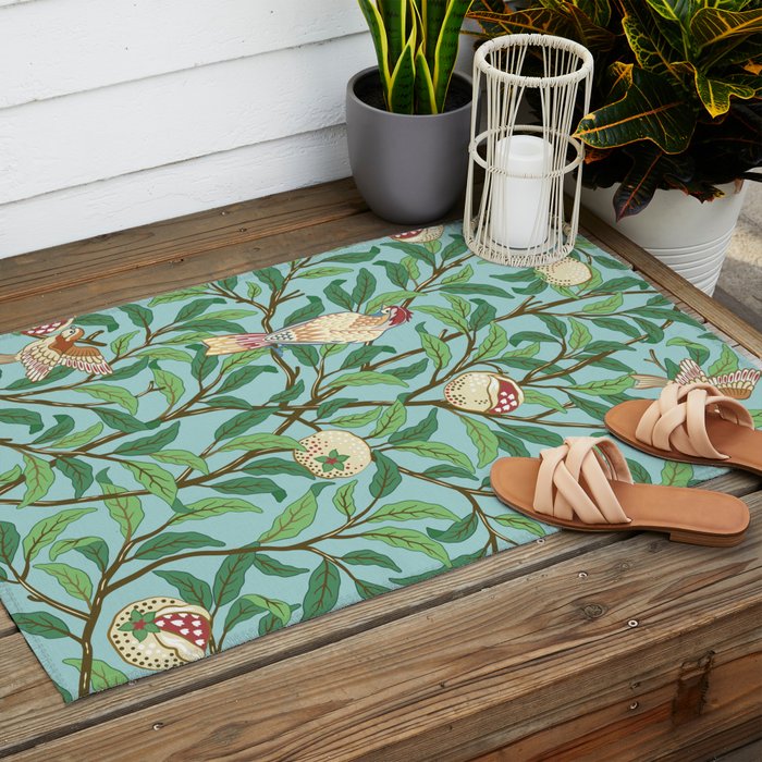William Morris Enchanted Bird & Pomegranate Turquoise Green  Outdoor Rug Gallery Image 2