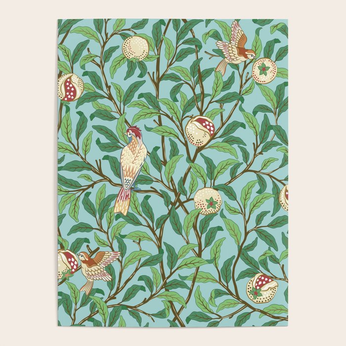William Morris Enchanted Bird & Pomegranate Turquoise Green  Poster Gallery Image 4