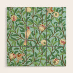 William Morris Enchanted Bird & Pomegranate Turquoise Green  Wood Wall Art Gallery Image 1