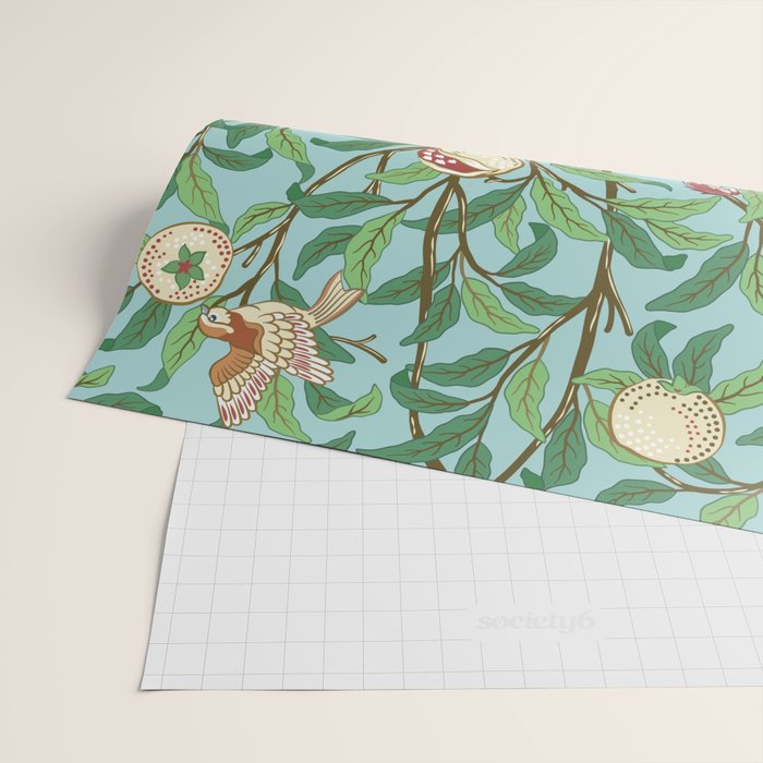 William Morris Enchanted Bird & Pomegranate Turquoise Green  Wrapping Paper Gallery Image 2