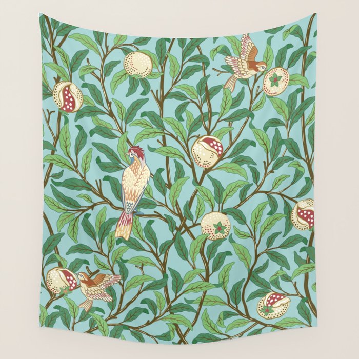 William Morris Enchanted Bird & Pomegranate Turquoise Green  Wall Tapestry Gallery Image 4