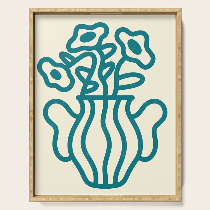Abstract Minimalist Flowers in Blue Vase Serving Tray Gallery Image 1
