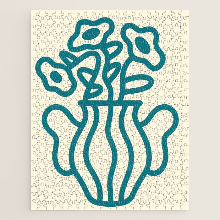 Abstract Minimalist Flowers in Blue Vase Jigsaw Puzzle Gallery Image 1