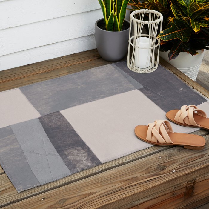 Gray Blocks #1 Outdoor Rug Gallery Image 2
