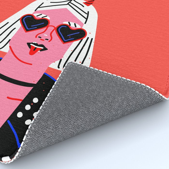 Born bad funny devil woman rocker girl print cartoon Rug Gallery Image 4