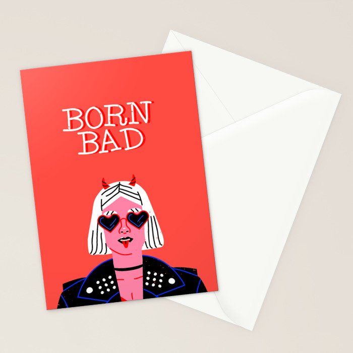 Born bad funny devil woman rocker girl print cartoon Stationery Card Gallery Image 2
