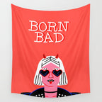 Born bad funny devil woman rocker girl print cartoon Wall Tapestry Gallery Image 4