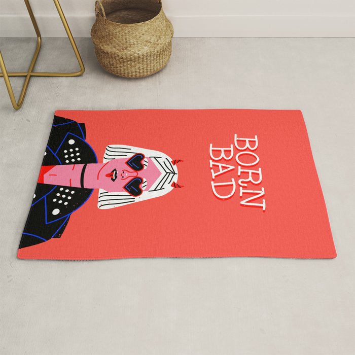 Born bad funny devil woman rocker girl print cartoon Rug Gallery Image 1