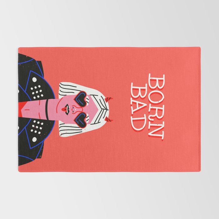 Born bad funny devil woman rocker girl print cartoon Rug Gallery Image 2