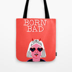 Born bad funny devil woman rocker girl print cartoon Tote Bag Gallery Image 1