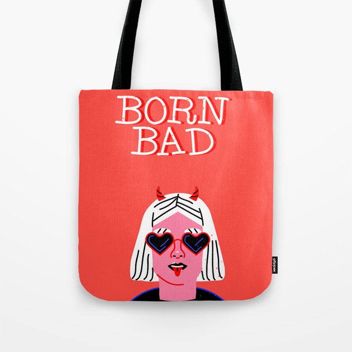 Born bad funny devil woman rocker girl print cartoon Tote Bag Gallery Image 1