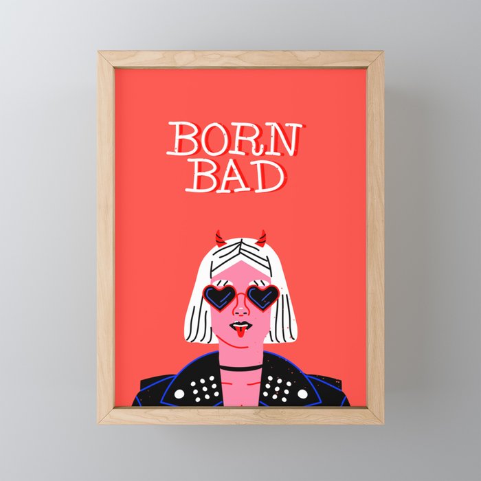 Born bad funny devil woman rocker girl print cartoon Mini Art Print Gallery Image 1