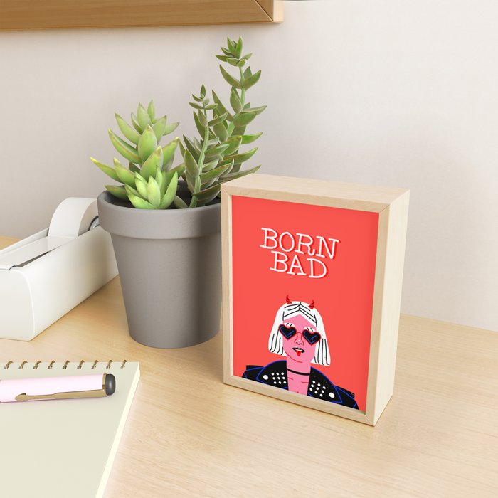 Born bad funny devil woman rocker girl print cartoon Mini Art Print Gallery Image 2