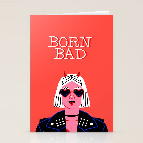 Born bad funny devil woman rocker girl print cartoon Stationery Card Gallery Image 1