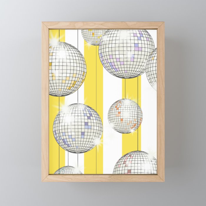 Striped Party Disco Ball Yellow Mini Art Print Gallery Image 1