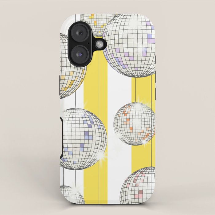 Striped Party Disco Ball Yellow iPhone Case Gallery Image 1