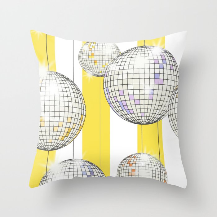 Striped Party Disco Ball Yellow Throw Pillow Gallery Image 1