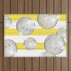 Striped Party Disco Ball Yellow Outdoor Rug Gallery Image 1