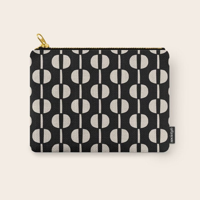 Mid Century Modern Geometric Pattern 157 Black and Linen White Carry All Pouch Gallery Image 1