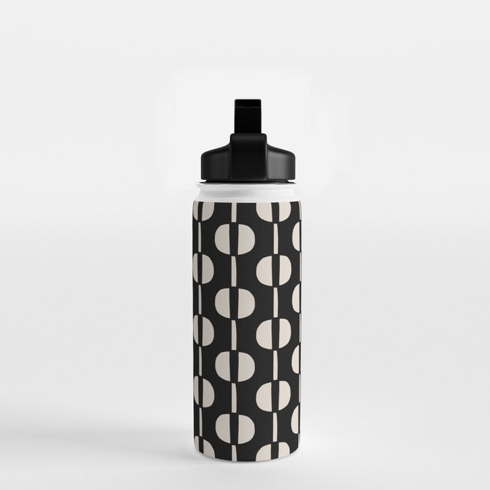 Mid Century Modern Geometric Pattern 157 Black and Linen White Water Bottle Gallery Image 2