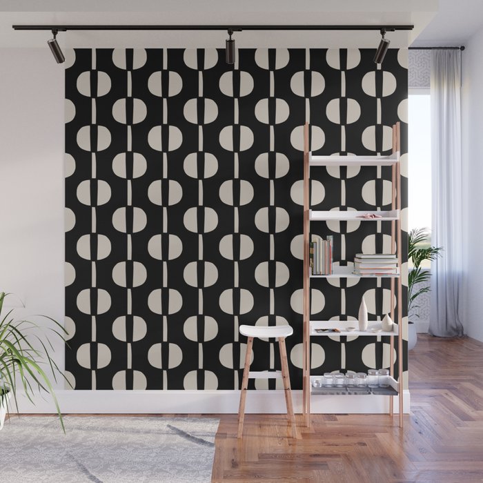Mid Century Modern Geometric Pattern 157 Black and Linen White Wall Mural Gallery Image 1