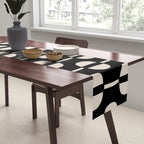 Mid Century Modern Geometric Pattern 157 Black and Linen White Table Runner Gallery Image 2