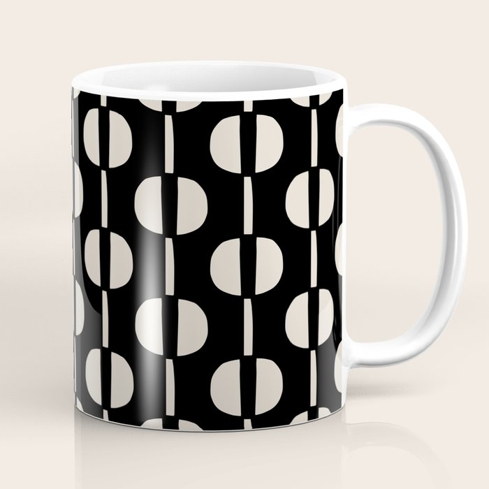 Mid Century Modern Geometric Pattern 157 Black and Linen White Coffee Mug Gallery Image 1