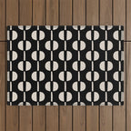 Mid Century Modern Geometric Pattern 157 Black and Linen White Outdoor Rug Gallery Image 1