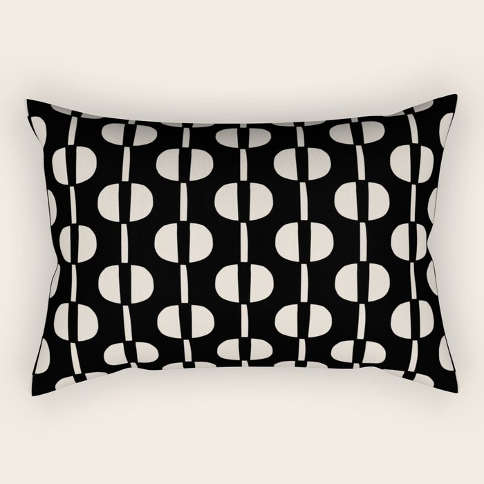 Mid Century Modern Geometric Pattern 157 Black and Linen White Rectangular Pillow Gallery Image 2