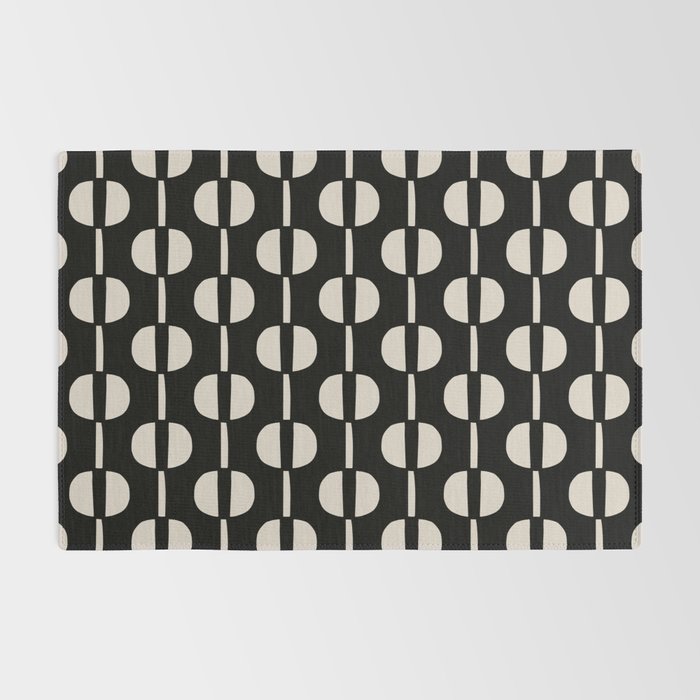Mid Century Modern Geometric Pattern 157 Black and Linen White Rug Gallery Image 2