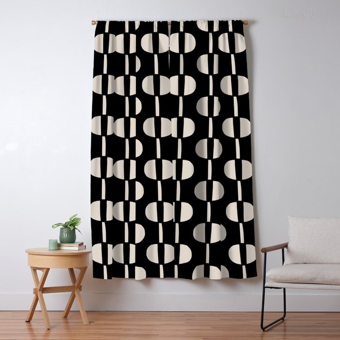 Mid Century Modern Geometric Pattern 157 Black and Linen White Window Curtain Gallery Image 5