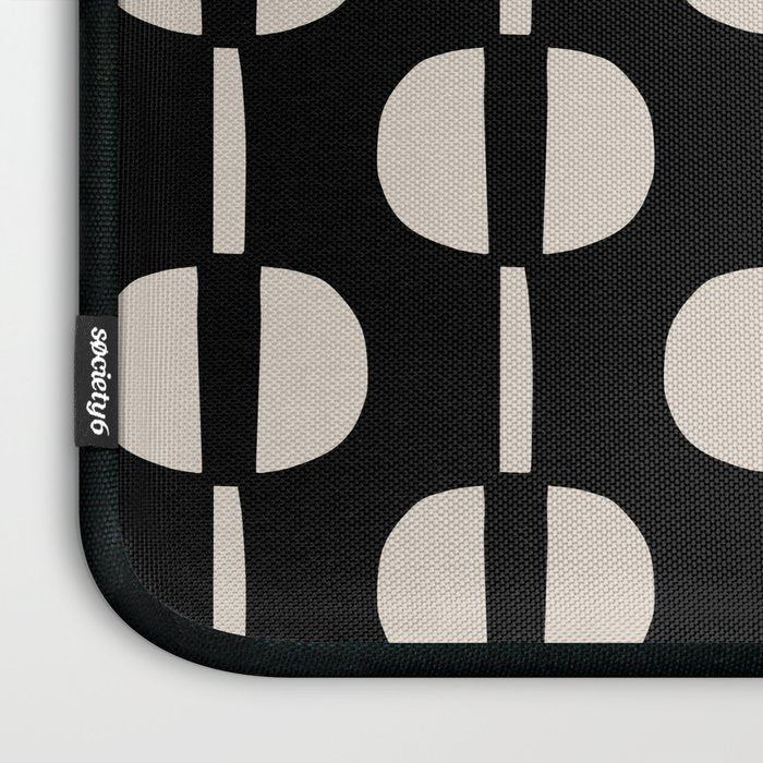 Mid Century Modern Geometric Pattern 157 Black and Linen White Laptop Sleeve Gallery Image 3