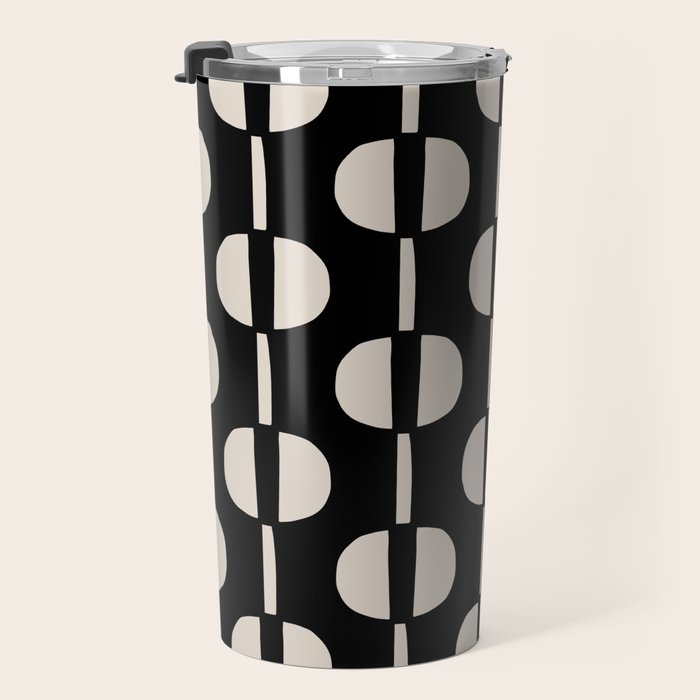 Mid Century Modern Geometric Pattern 157 Black and Linen White Travel Mug Gallery Image 3