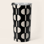 Mid Century Modern Geometric Pattern 157 Black and Linen White Travel Mug Gallery Image 3