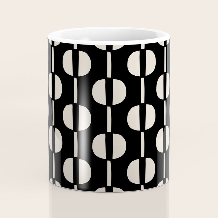 Mid Century Modern Geometric Pattern 157 Black and Linen White Coffee Mug Gallery Image 4