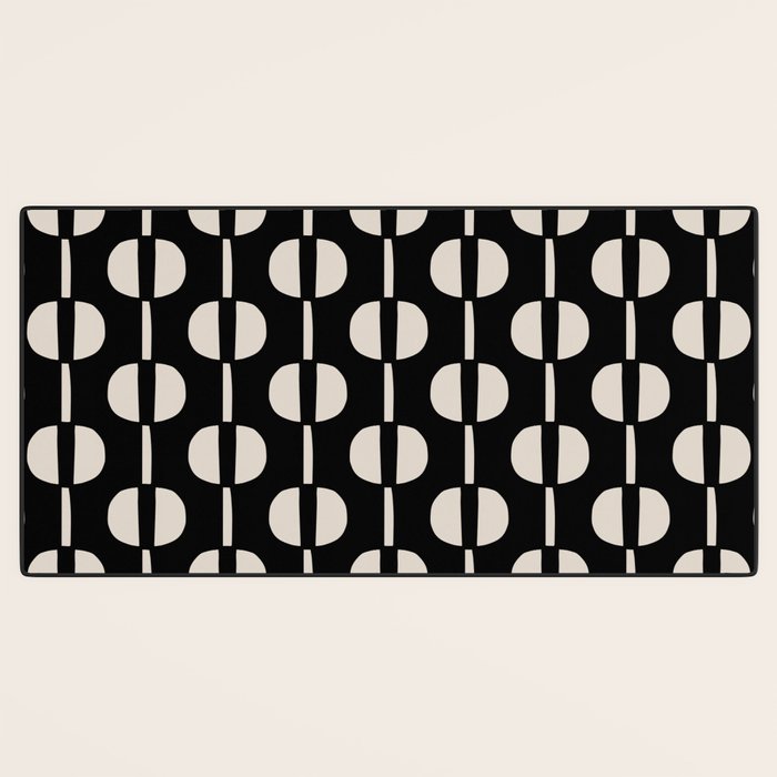 Mid Century Modern Geometric Pattern 157 Black and Linen White Desk Mat Gallery Image 3