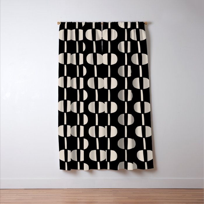 Mid Century Modern Geometric Pattern 157 Black and Linen White Window Curtain Gallery Image 3